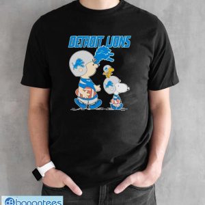 Awesome detroit Lions Let’s Play Football Together Snoopy Charlie Brown And Woodstock Shirt - Black Unisex T-Shirt