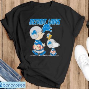 Awesome detroit Lions Let’s Play Football Together Snoopy Charlie Brown And Woodstock Shirt - Black T-Shirt