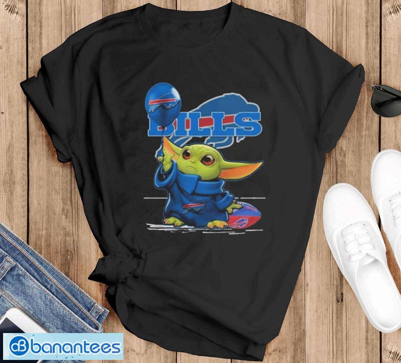 Baby Yoda Balloon Buffalo Bills Logo T-shirt - Black T-Shirt