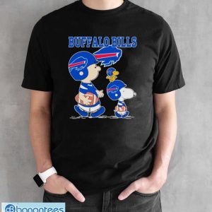 Best buffalo Bills Let’s Play Football Together Snoopy Charlie Brown And Woodstock Shirt - Black Unisex T-Shirt