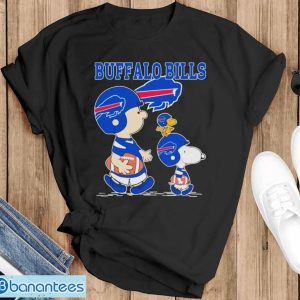 Best buffalo Bills Let’s Play Football Together Snoopy Charlie Brown And Woodstock Shirt - Black T-Shirt