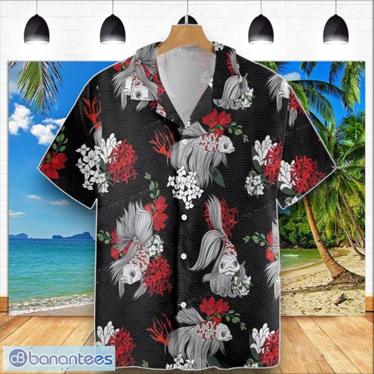 Black Koi Fish And Flowers Hawaiian Shirt Style Gift For Men And