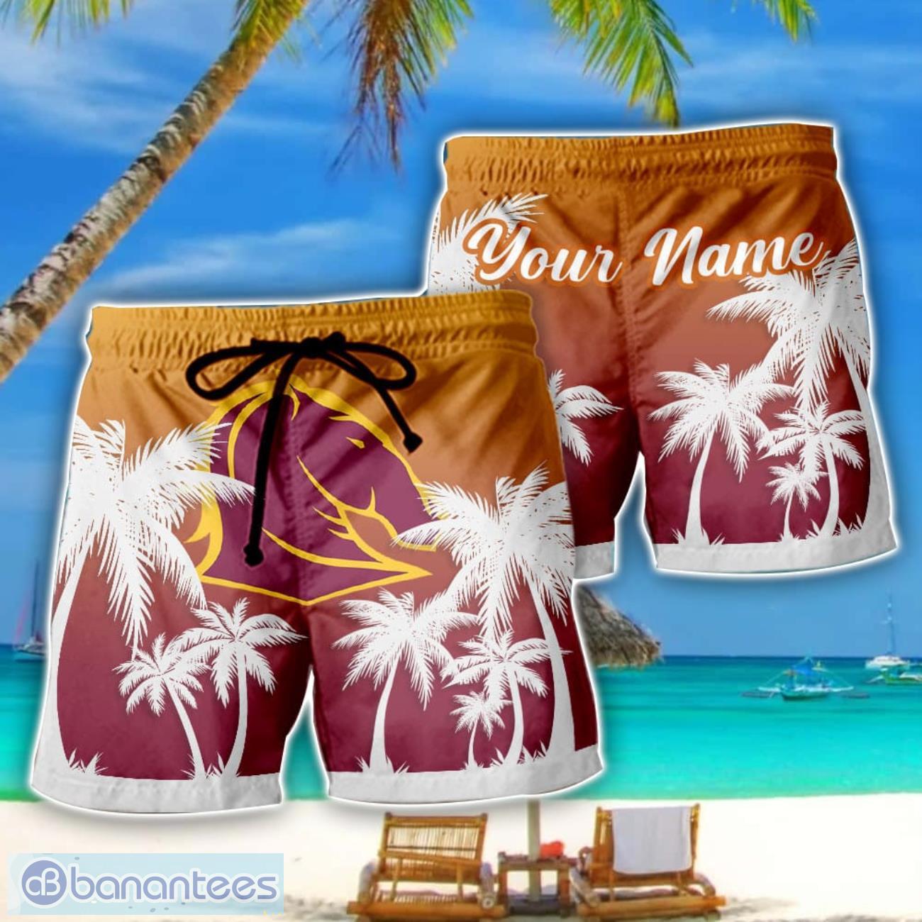brisbane broncos nrl beach shorts custom name image Brisbane Broncos NRL Beach Shorts Custom Name Product Photo 1