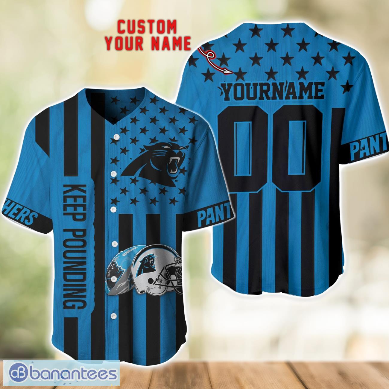 carolina panthers custom name and number baseball jersey shirt image Carolina Panthers Custom Name and Number Baseball Jersey Shirt Product Photo 1
