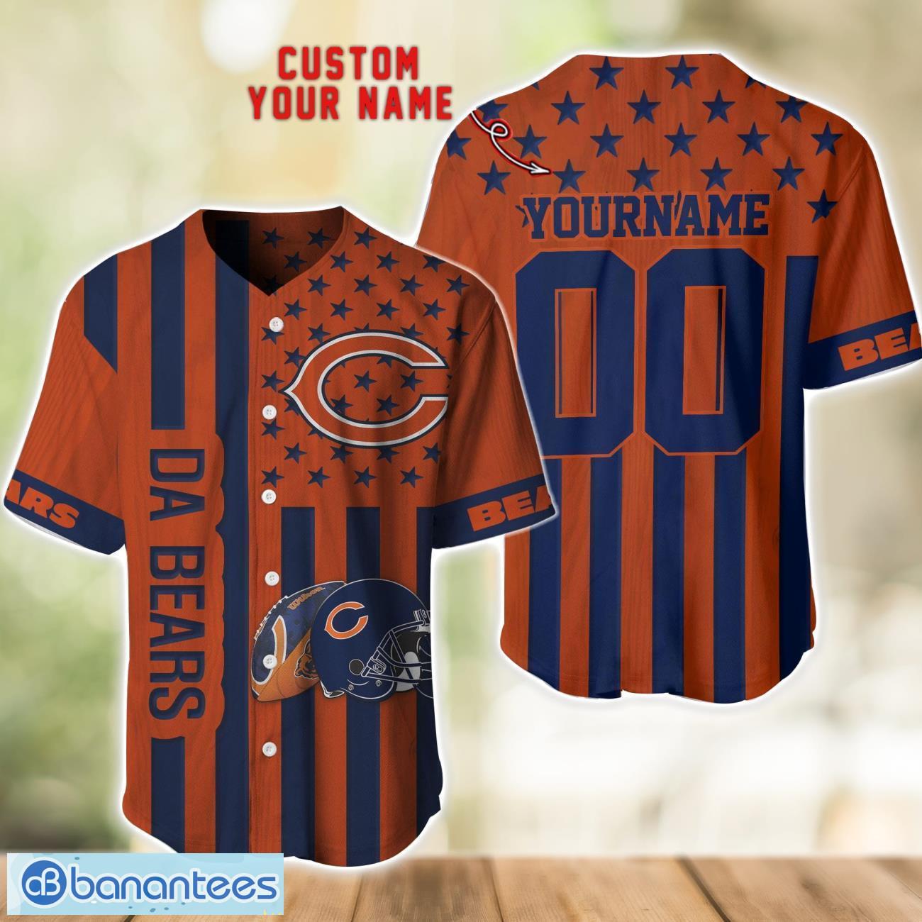 chicago bears custom name and number baseball jersey shirt image Chicago Bears Custom Name and Number Baseball Jersey Shirt Product Photo 1