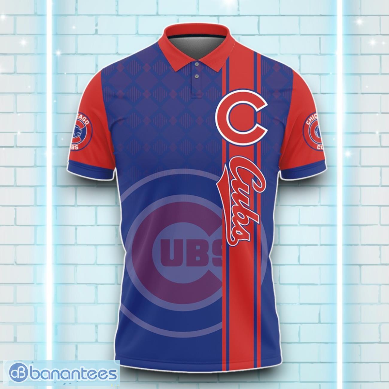 Chicago Cubs MLB Vertical Team Name Team Logo 3D Polo Shirt