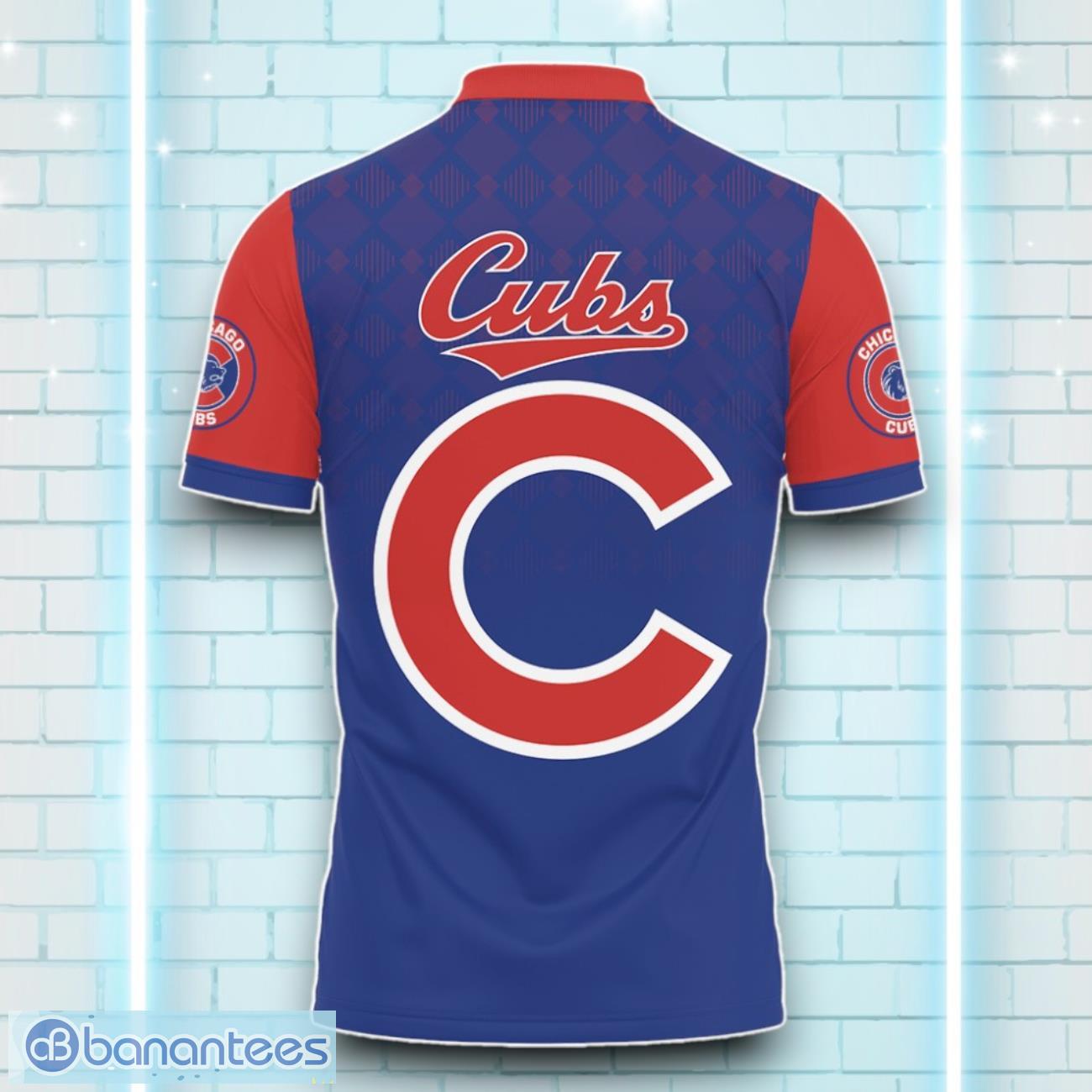 Chicago Cubs MLB Vertical Team Name Team Logo 3D Polo Shirt