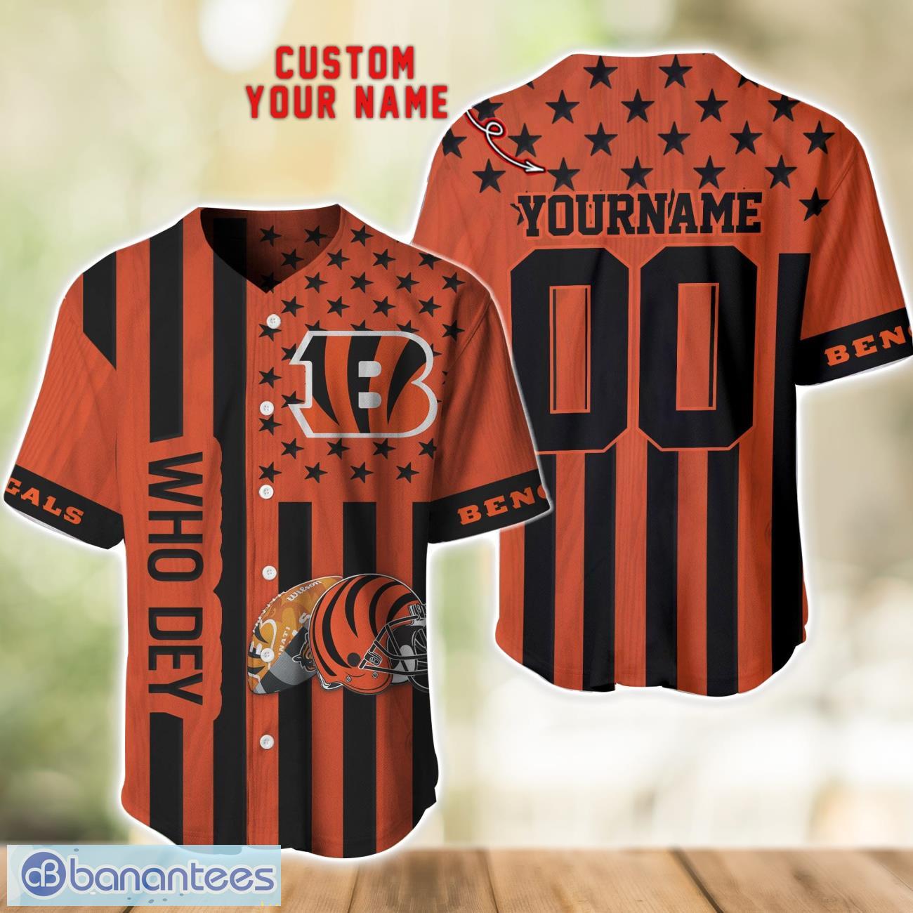 cincinnati bengals custom name and number baseball jersey shirt image Cincinnati Bengals Custom Name and Number Baseball Jersey Shirt Product Photo 1