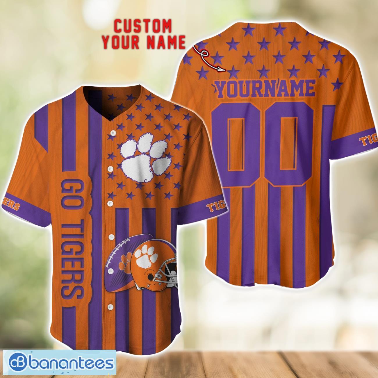 clemson tigers custom name and number ncaa baseball jersey shirt image Clemson Tigers Custom Name and Number NCAA Baseball Jersey Shirt Product Photo 1