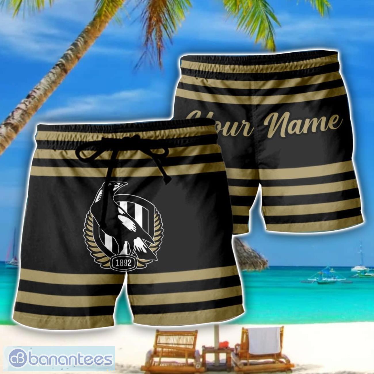 collingwood magpies afl beach shorts custom name image Collingwood Magpies AFL Beach Shorts Custom Name Product Photo 1