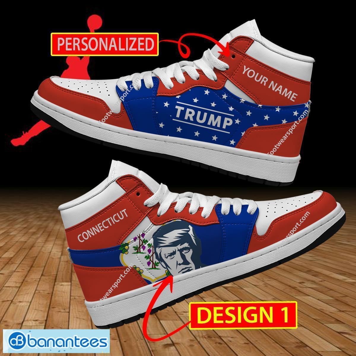 Connecticut State Flag Donald Trump Vote Air Jordan 1 HiighTop Sneaker Custom Name - Connecticut State Flag Donald Trump AJ1 Hightop Sneaker Personalized Style 1