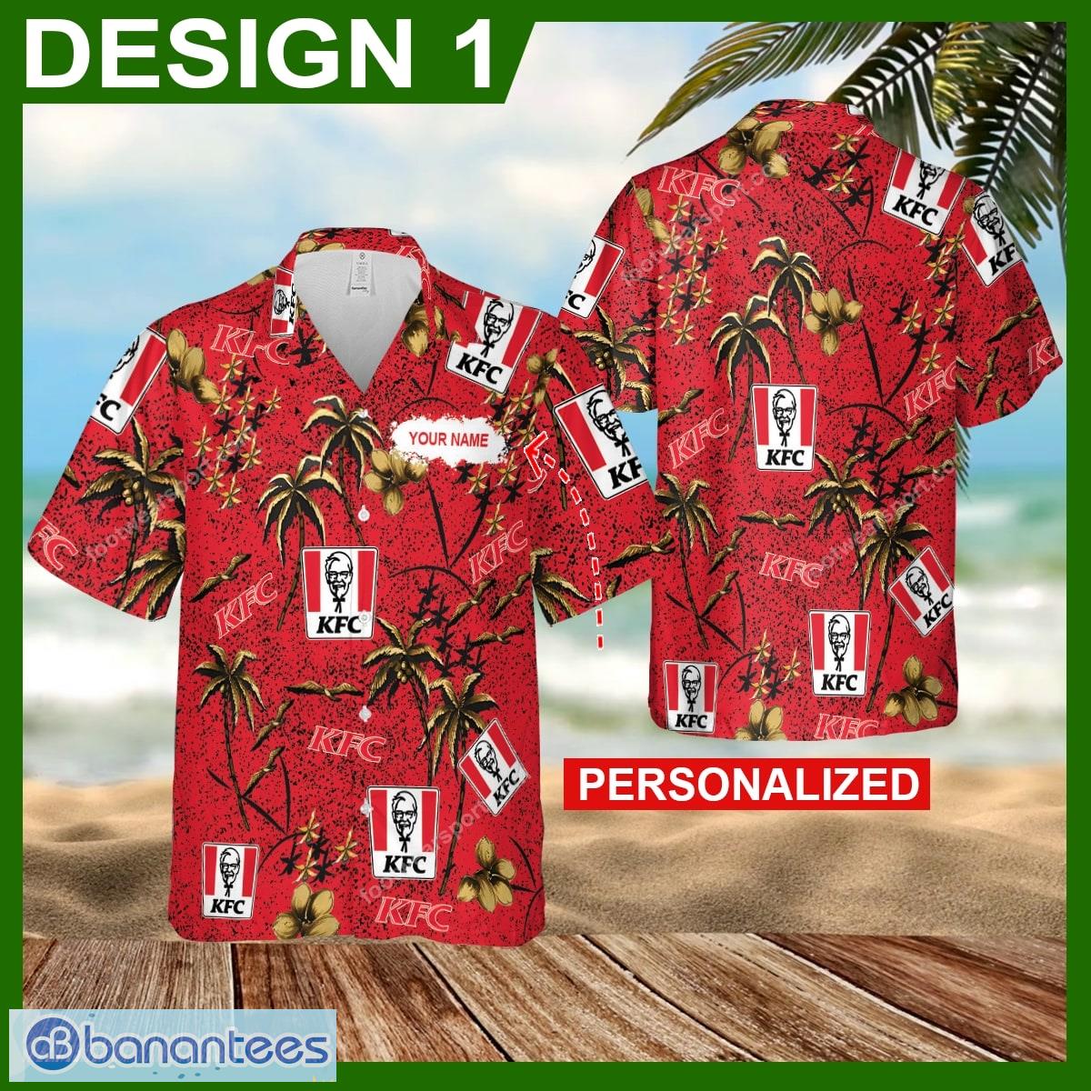 custom name kfc brand aloha hawaiian shirt gold flower gift for fans image Custom Name KFC Brand Aloha Hawaiian Shirt Gold Flower Gift For Fans - KFC 3D Hawaiian Shirt Personalized Style 1
