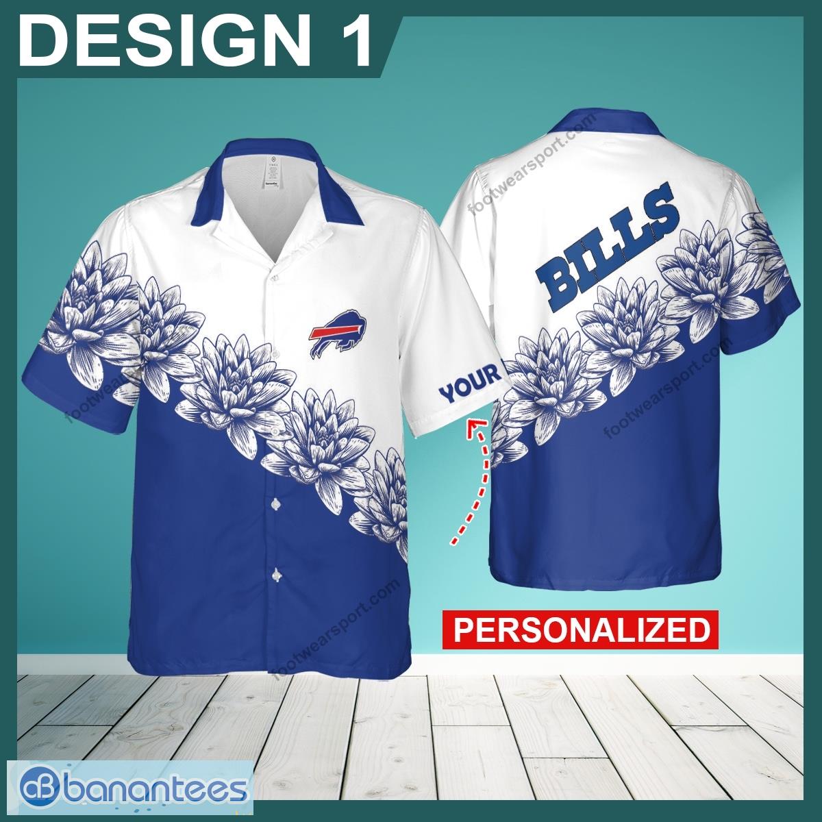 Custom Name NFL Buffalo Bills Vacation Wear Logo 3D Hawaiian Shirt Flower For Men And Women - NFL Buffalo Bills 3D Hawaiian Shirt Flower Custom Name Style 1