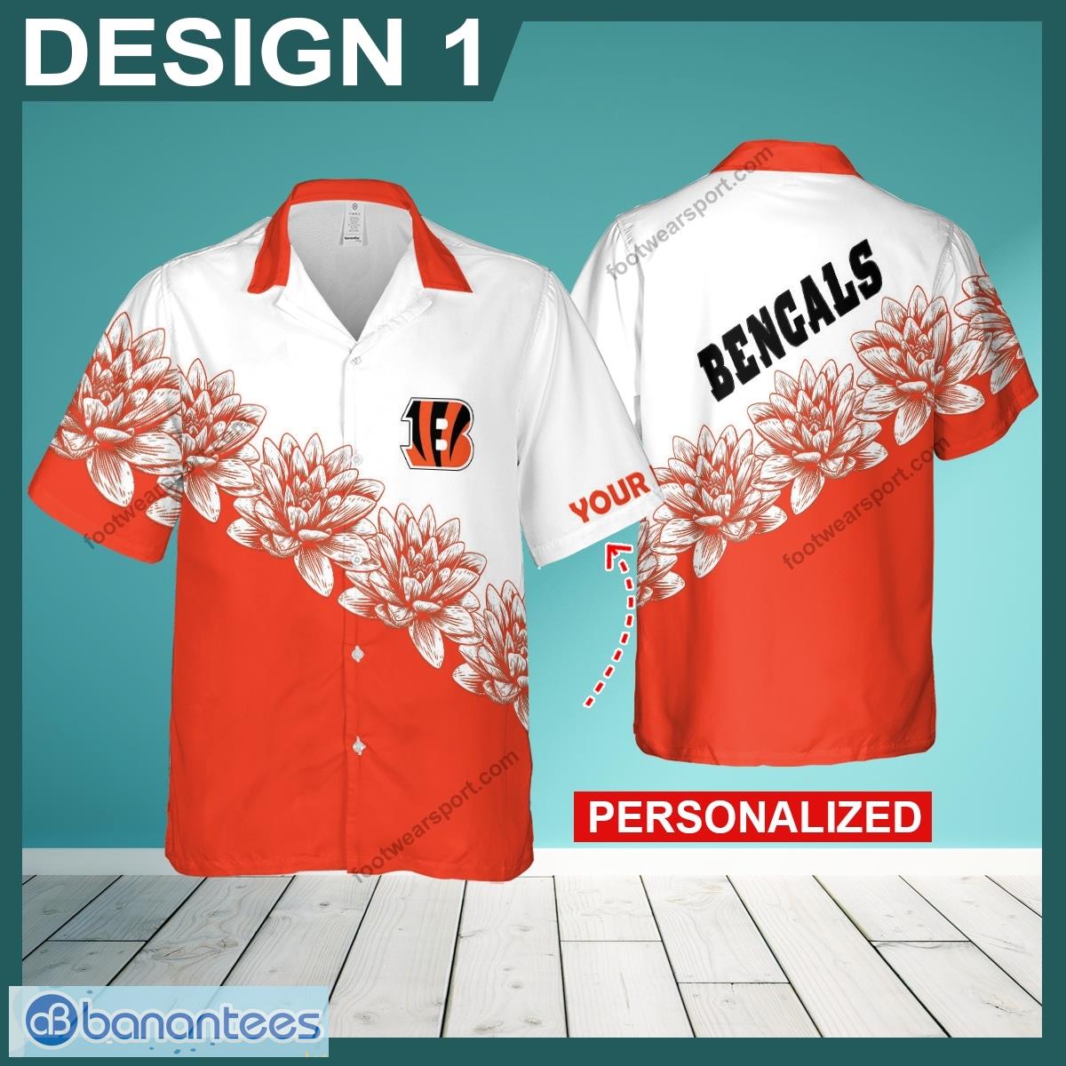 Custom Name NFL Cincinnati Bengals Islander Logo All Over Print Hawaiian Shirt Flower Gift For Fans - NFL Cincinnati Bengals 3D Hawaiian Shirt Flower Custom Name Style 1