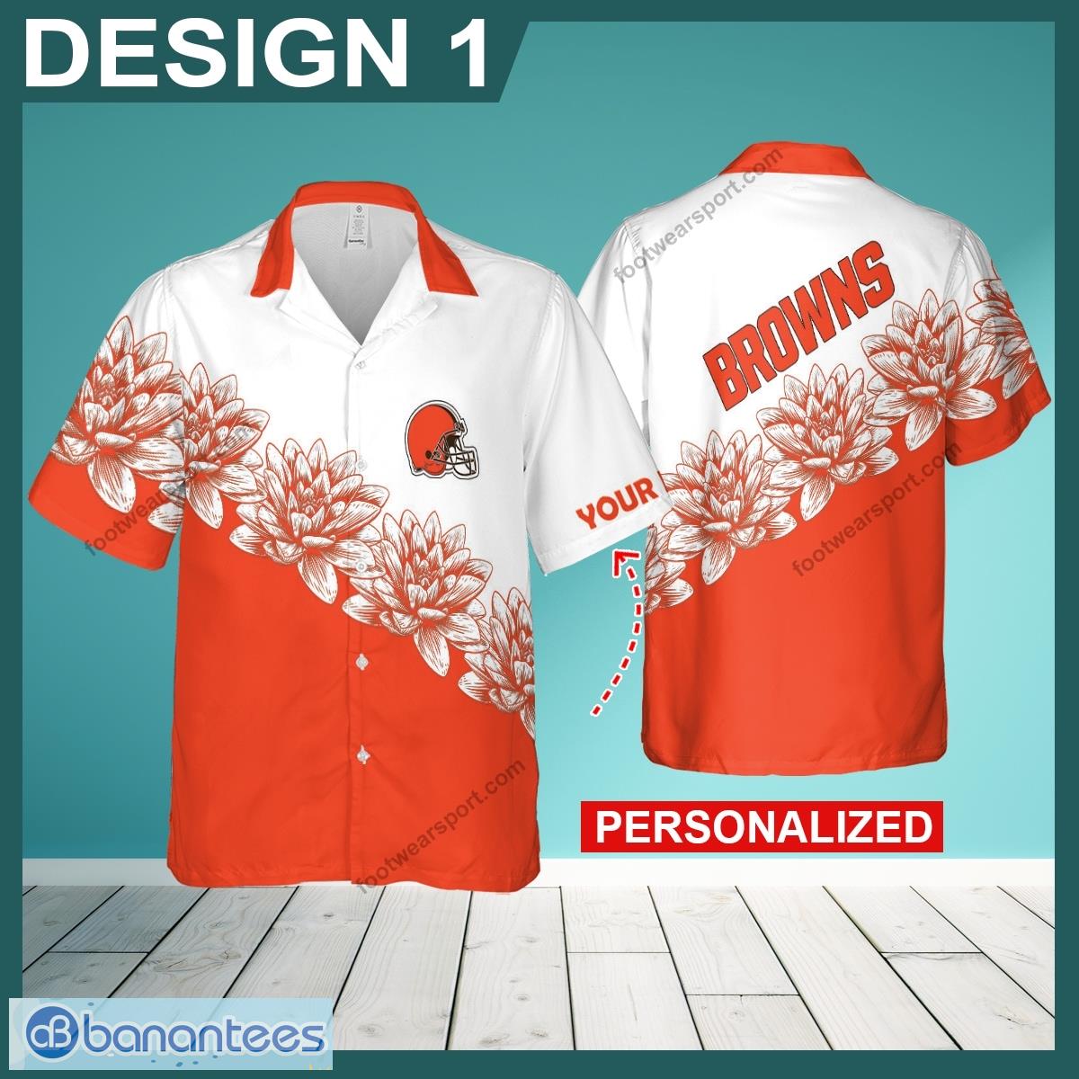 Custom Name NFL Cleveland Browns Tropic AOP Hawaiian Shirt Flower For Men And Women - NFL Cleveland Browns 3D Hawaiian Shirt Flower Custom Name Style 1