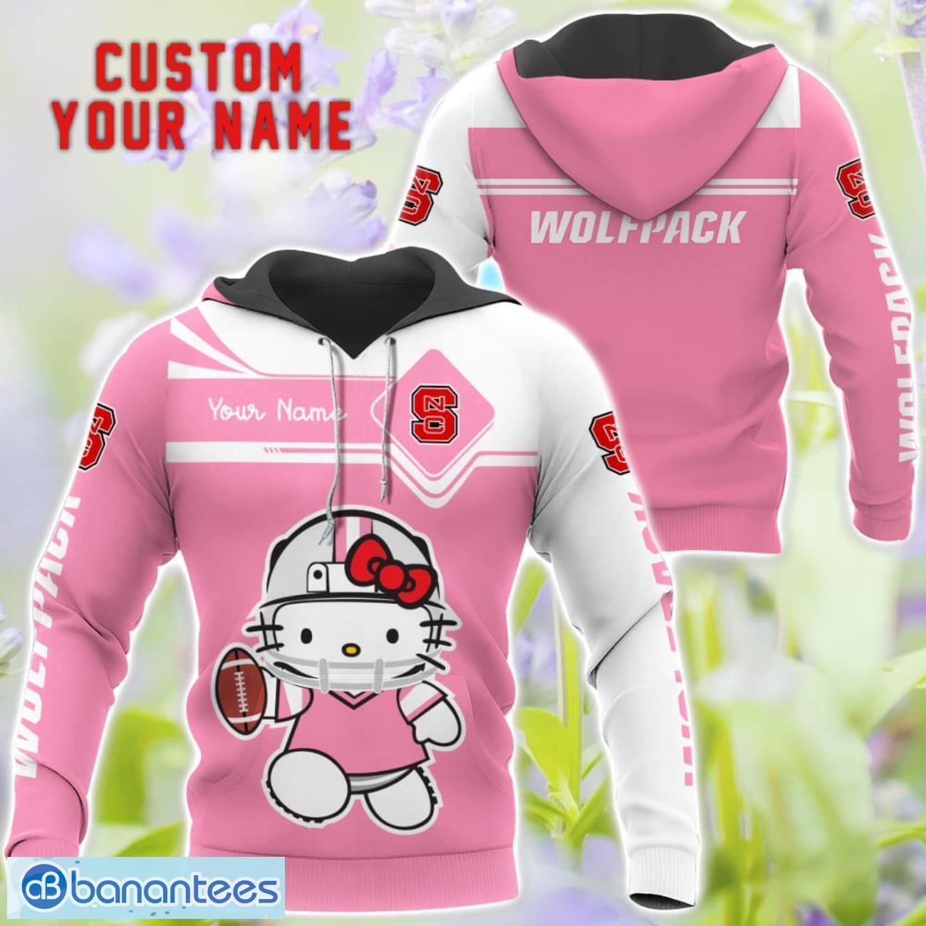 cute gift for ncaa nc state wolfpack hello kitty 3d t shirt sweatshirt hoodie custom name image Cute Gift For NCAA NC State Wolfpack Hello Kitty 3D T-Shirt Sweatshirt Hoodie Custom Name Product Photo 1