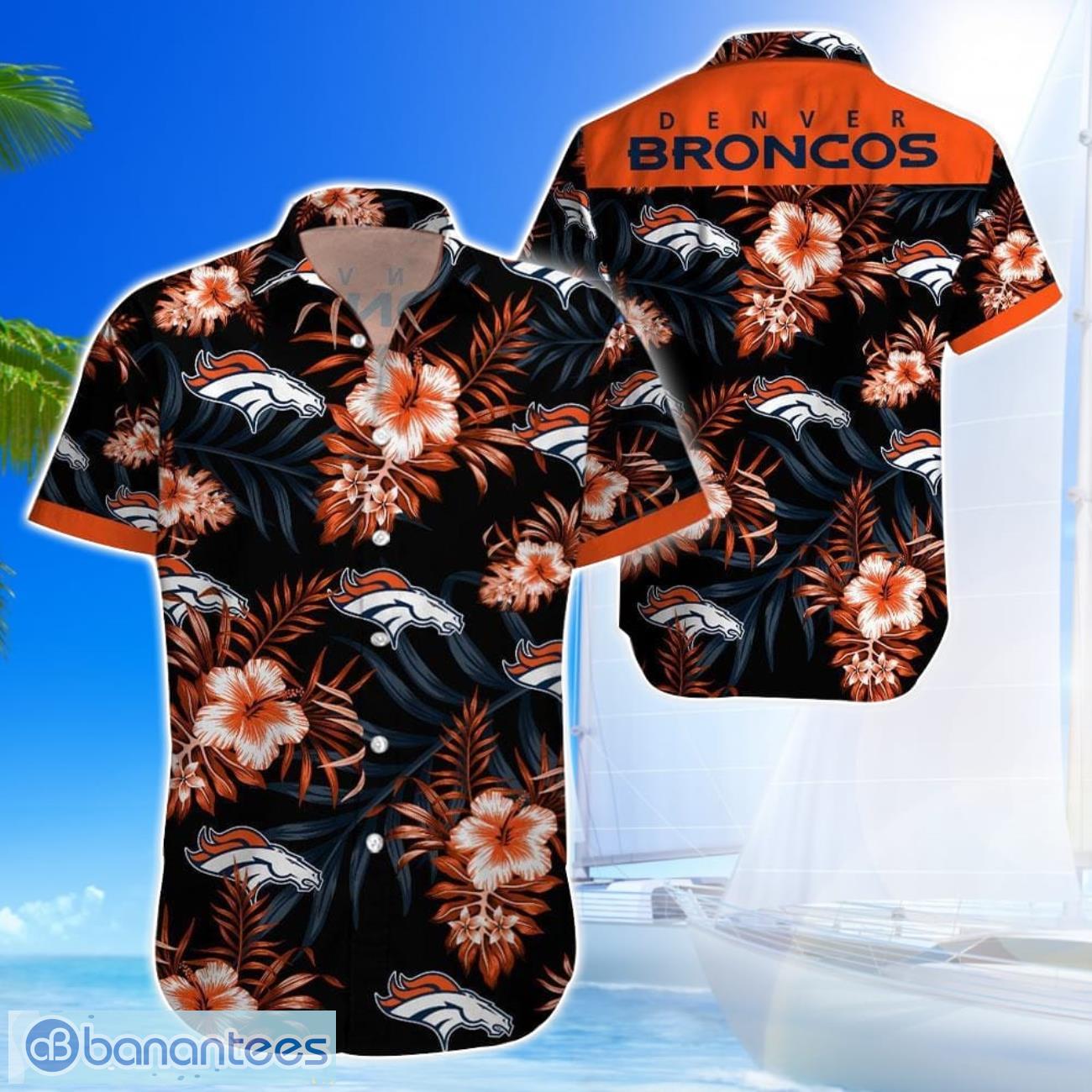 denver broncosteam logo tropical 3d hawaiian shirt big fans gift image Denver BroncosTeam Logo Tropical 3D Hawaiian Shirt Big Fans Gift Product Photo 1