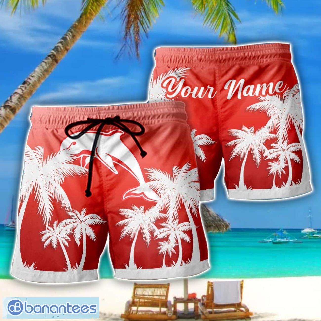 dolphins nrl beach shorts custom name image Dolphins NRL Beach Shorts Custom Name Product Photo 1