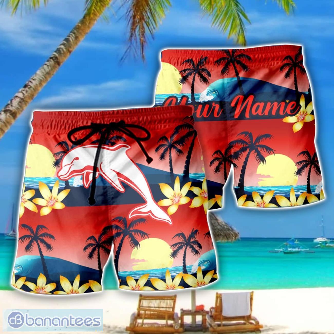 dolphins nrl beach shorts personalized name image Dolphins NRL Beach Shorts Personalized Name Product Photo 1