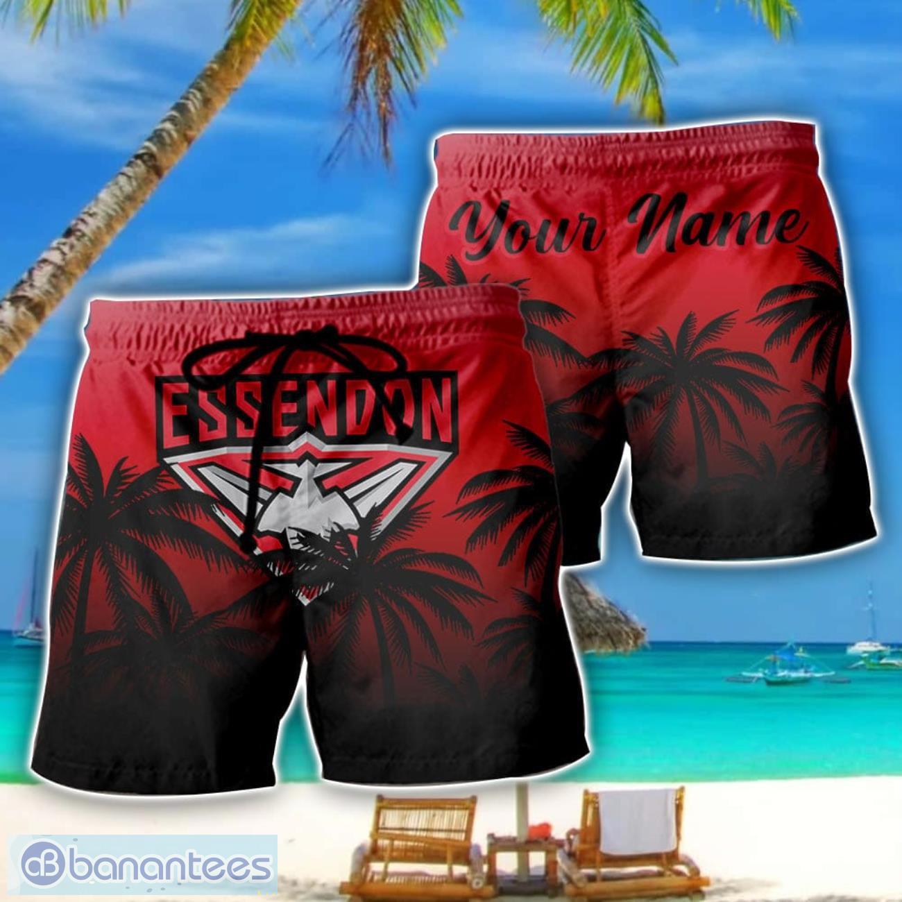 essendon bombers afl coconut pattern tropical beach shorts for mens personalized name image Essendon Bombers AFL Coconut Pattern Tropical Beach Shorts For Mens Personalized Name Product Photo 1