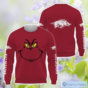 Arkansas Razorbacks Grinch Face All Over Printed 3D TShirt Sweatshirt Hoodie Unisex For Men And Women Product Photo 2