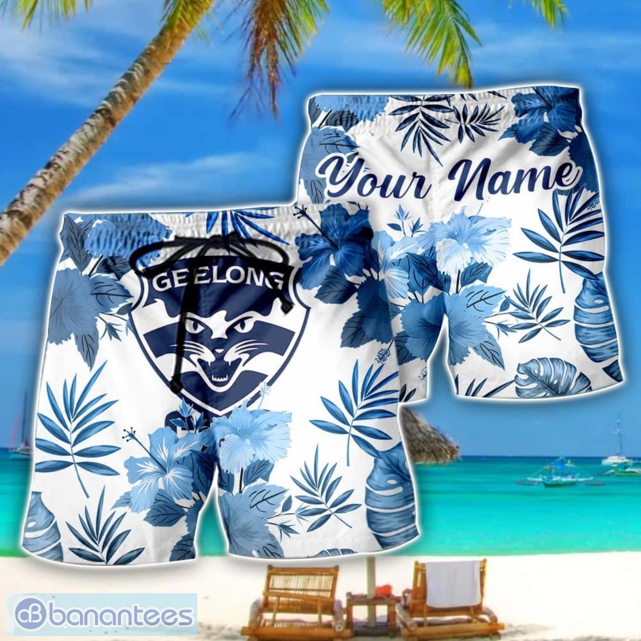 geelong cats afl summer gift for mens personalized name beach shorts image Geelong Cats AFL Summer Gift For Mens Personalized Name Beach Shorts Product Photo 1
