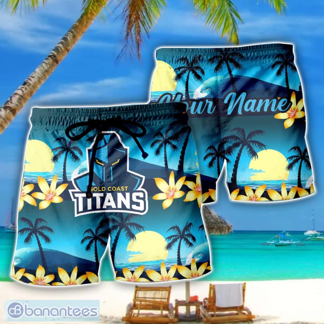 gold coast titans nrl beach shorts personalized name image Gold Coast Titans NRL Beach Shorts Personalized Name Product Photo 1