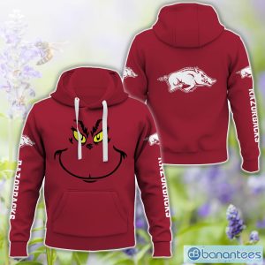 Arkansas Razorbacks Grinch Face All Over Printed 3D TShirt Sweatshirt Hoodie Unisex For Men And Women Product Photo 1
