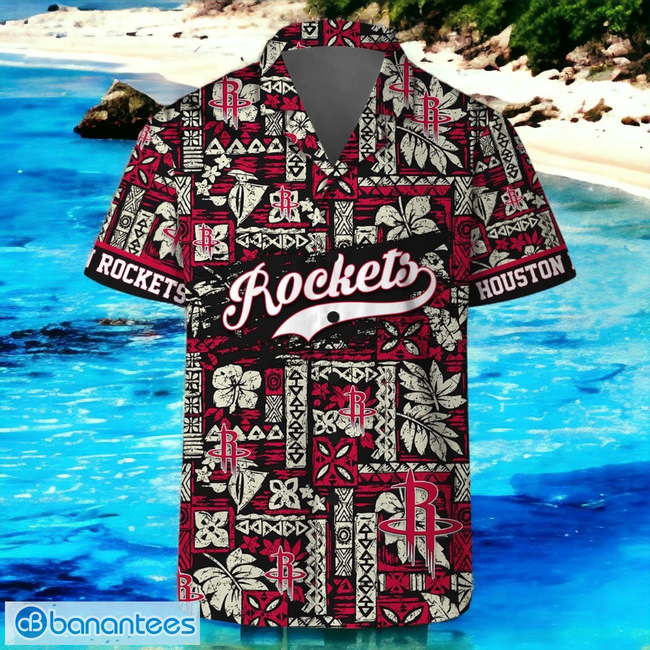 houston rockets hawaiian shirt and short team logo pattern classic 1 image Houston Rockets Hawaiian Shirt And Short Team Logo Pattern Classic Product Photo 2