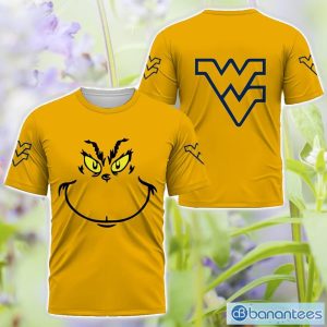 West Virginia Mountaineers Grinch Face All Over Printed 3D TShirt Sweatshirt Hoodie Unisex For Men And Women Product Photo 3