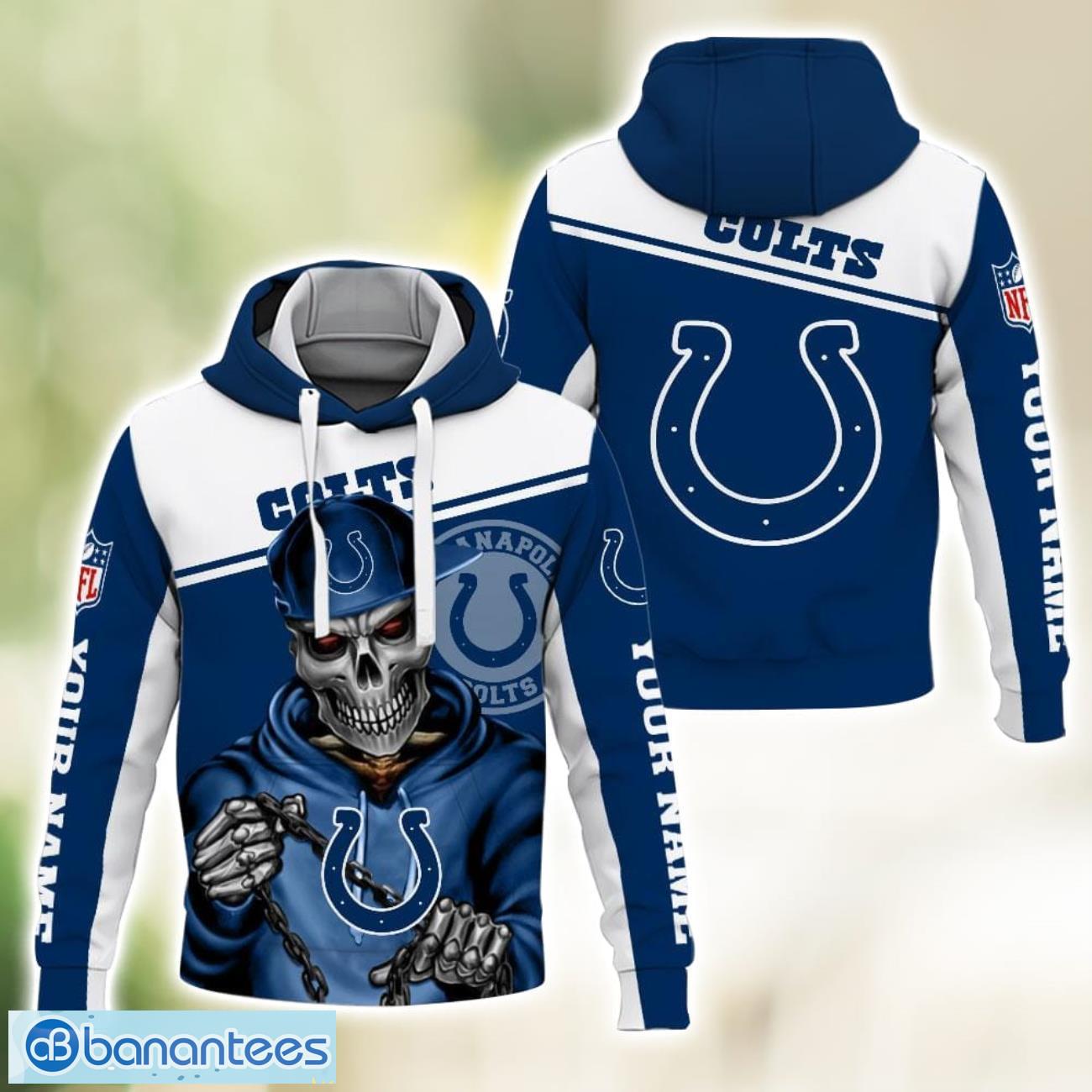 indianapolis colts custom name all over printed 3d hoodie halloween gift for fans image Indianapolis Colts Custom Name All over Printed 3D Hoodie Halloween Gift For Fans Product Photo 1