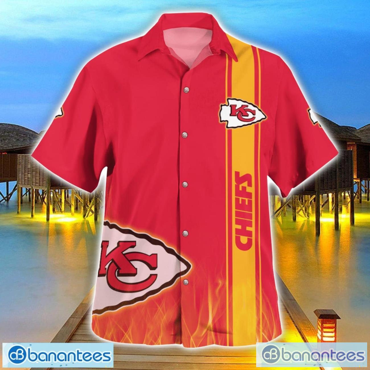 kansas city chiefs flame designs 3d hawaiian shirt special gift for fans image Kansas City Chiefs Flame Designs 3D Hawaiian Shirt Special Gift For Fans Product Photo 1