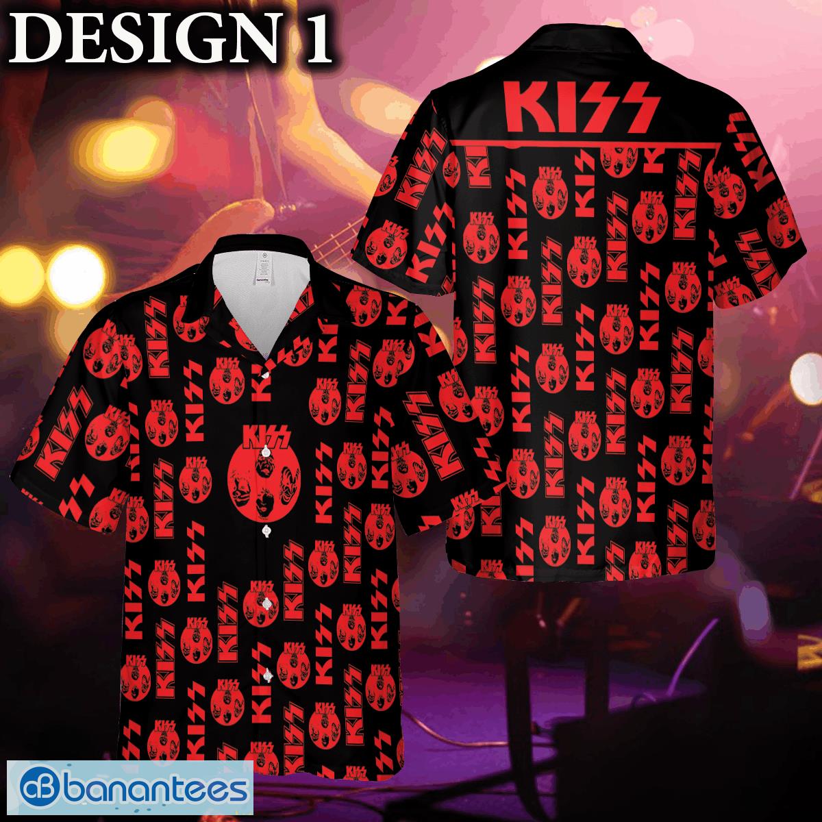 KISS Music Band Logo Hawaiian Shirt Thunder And Guitar Black Red For Fans Gift Holidays - KISS Hawaiian Shirt Logo Band Photo 1