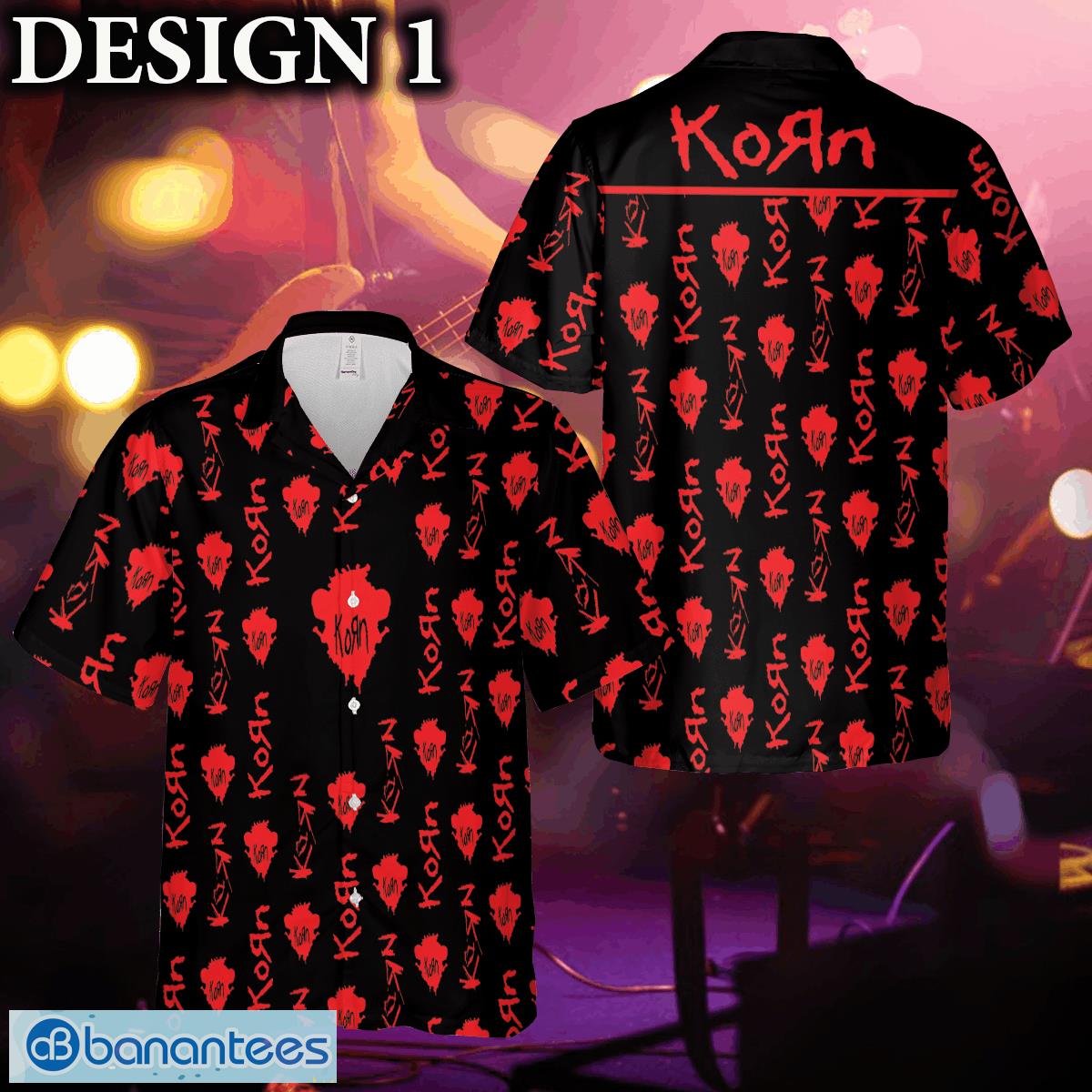 Korn Music Band Logo Hawaiian Shirt Thunder And Guitar Black Red For Fans Gift Holidays - Korn Hawaiian Shirt Logo Band Photo 1