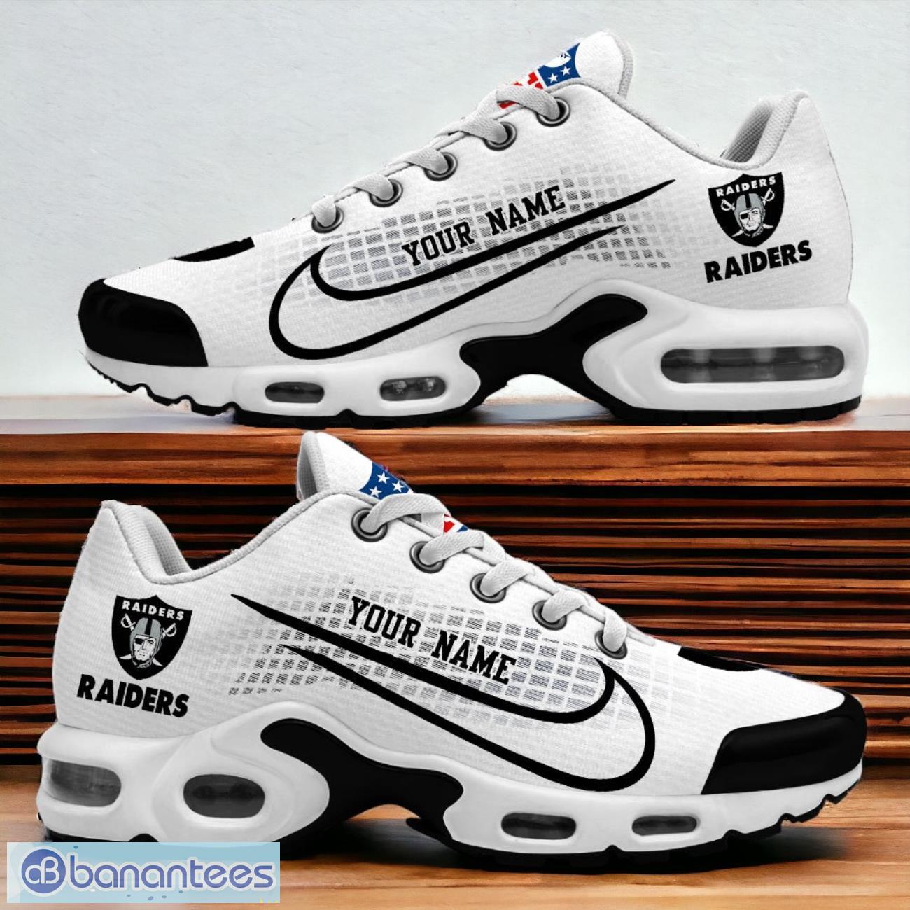 Las Vegas Raiders NFL White Air Max Plus Shoes Custom Name For Fans Product Photo 1