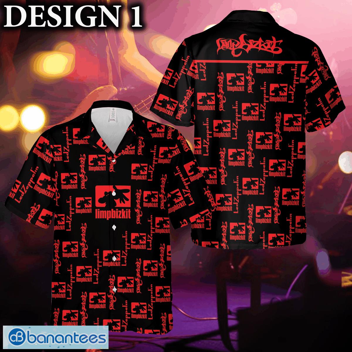 Limp Bizkit Music Band Logo Hawaiian Shirt Thunder And Guitar Black Red For Fans Gift Holidays - Limp Bizkit Hawaiian Shirt Logo Band Photo 1