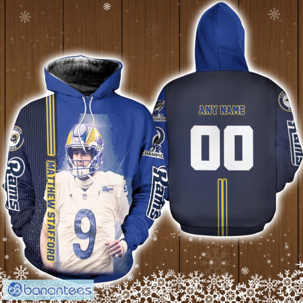 Los Angeles Rams Matthew Stafford 00 Any Name NFC Championship 2022 Dark Blue Jersey Style Gift With Custom Number Name For Rams Fans Hoodie 3D All Over Print Product Photo 1