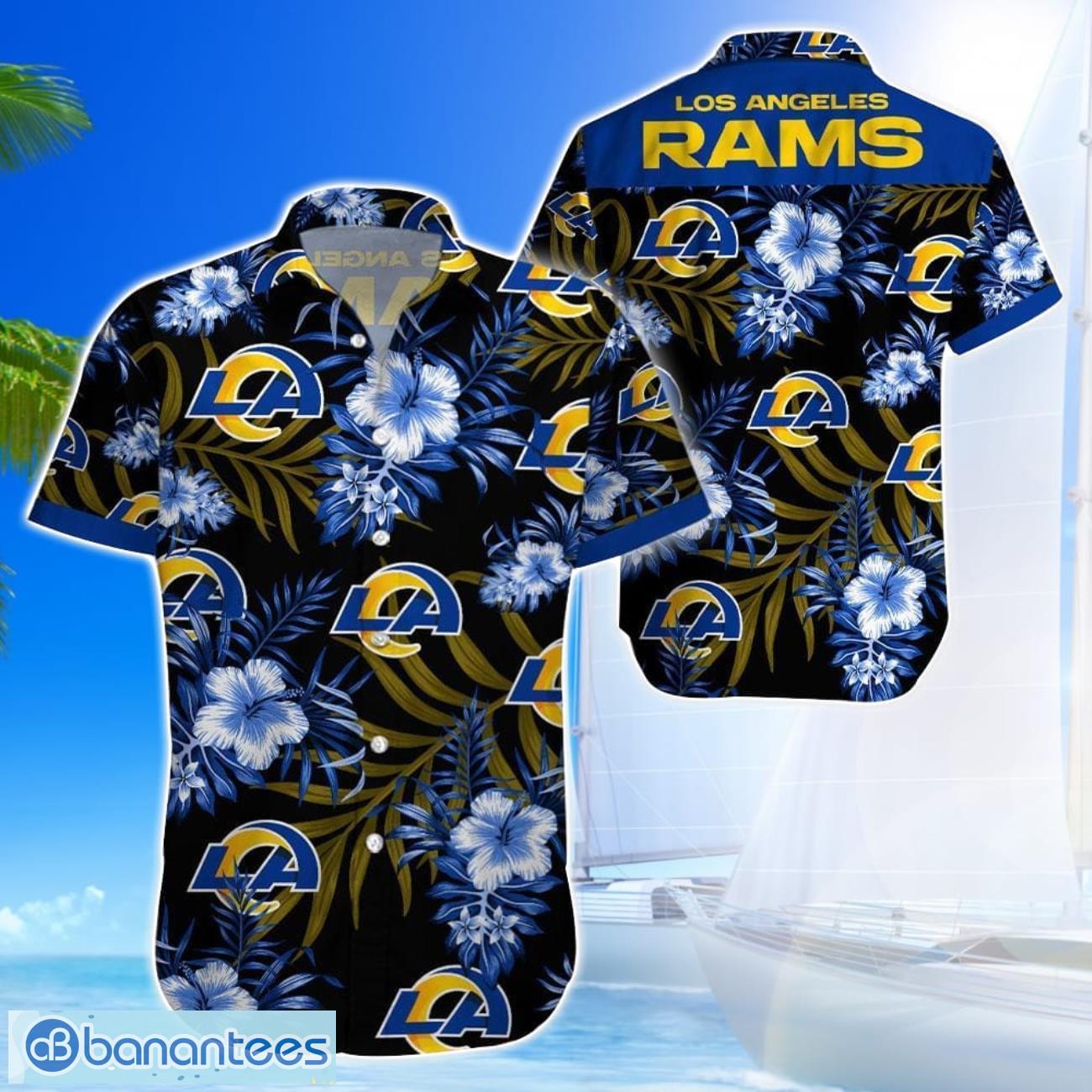 los angeles ramsteam logo tropical 3d hawaiian shirt big fans gift image Los Angeles RamsTeam Logo Tropical 3D Hawaiian Shirt Big Fans Gift Product Photo 1