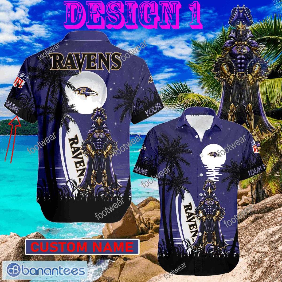 Mascot Baltimore Ravens 2024 3D Hawaiian Shirt Funny Gift For Men Women Custom Name - NFL Baltimore Ravens Mascot Hawaiian Shirt Tree Style 1