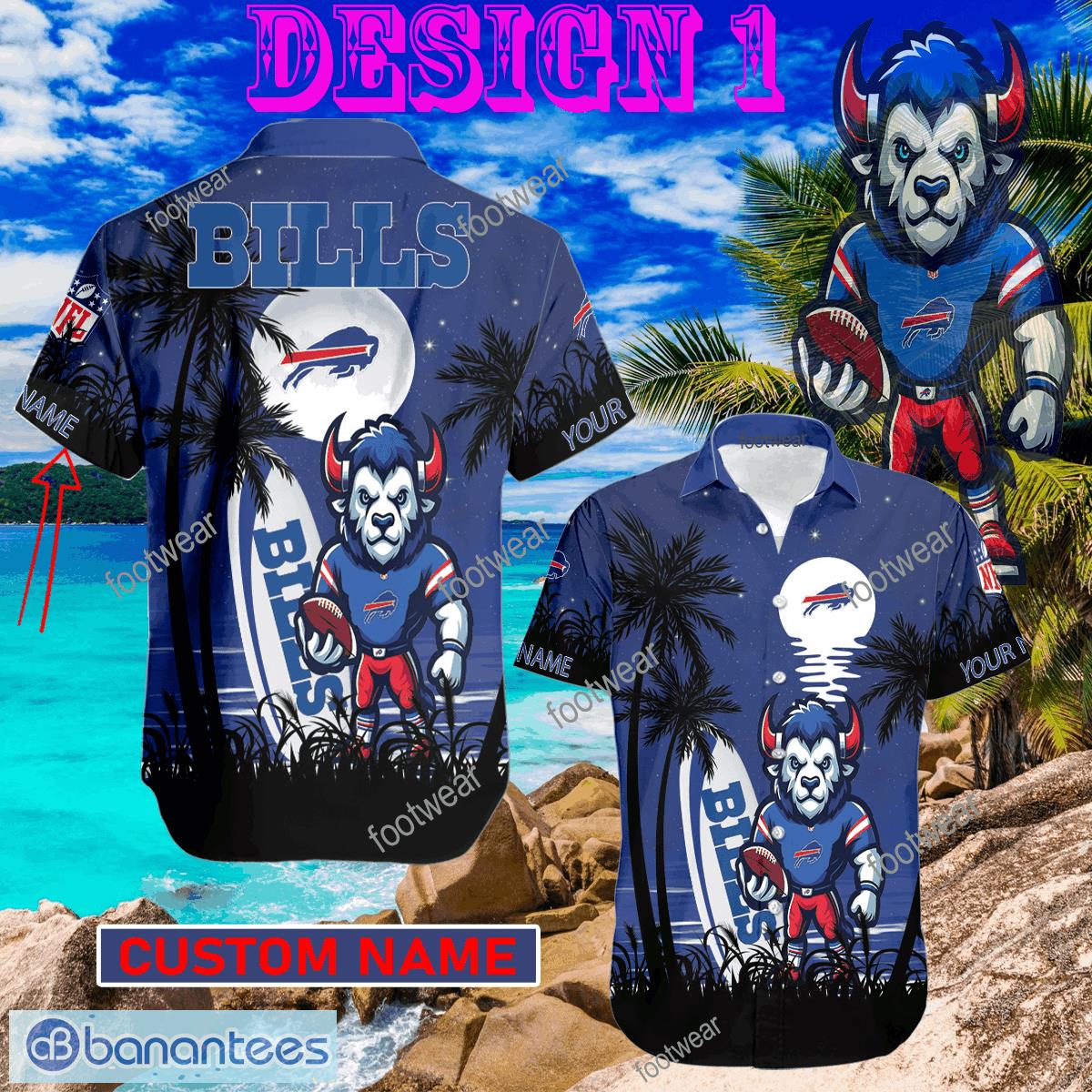 Mascot Buffalo Bills 2024 3D Hawaiian Shirt Funny Gift For Men Women Custom Name - NFL Buffalo Bills Mascot Hawaiian Shirt Tree Style 1