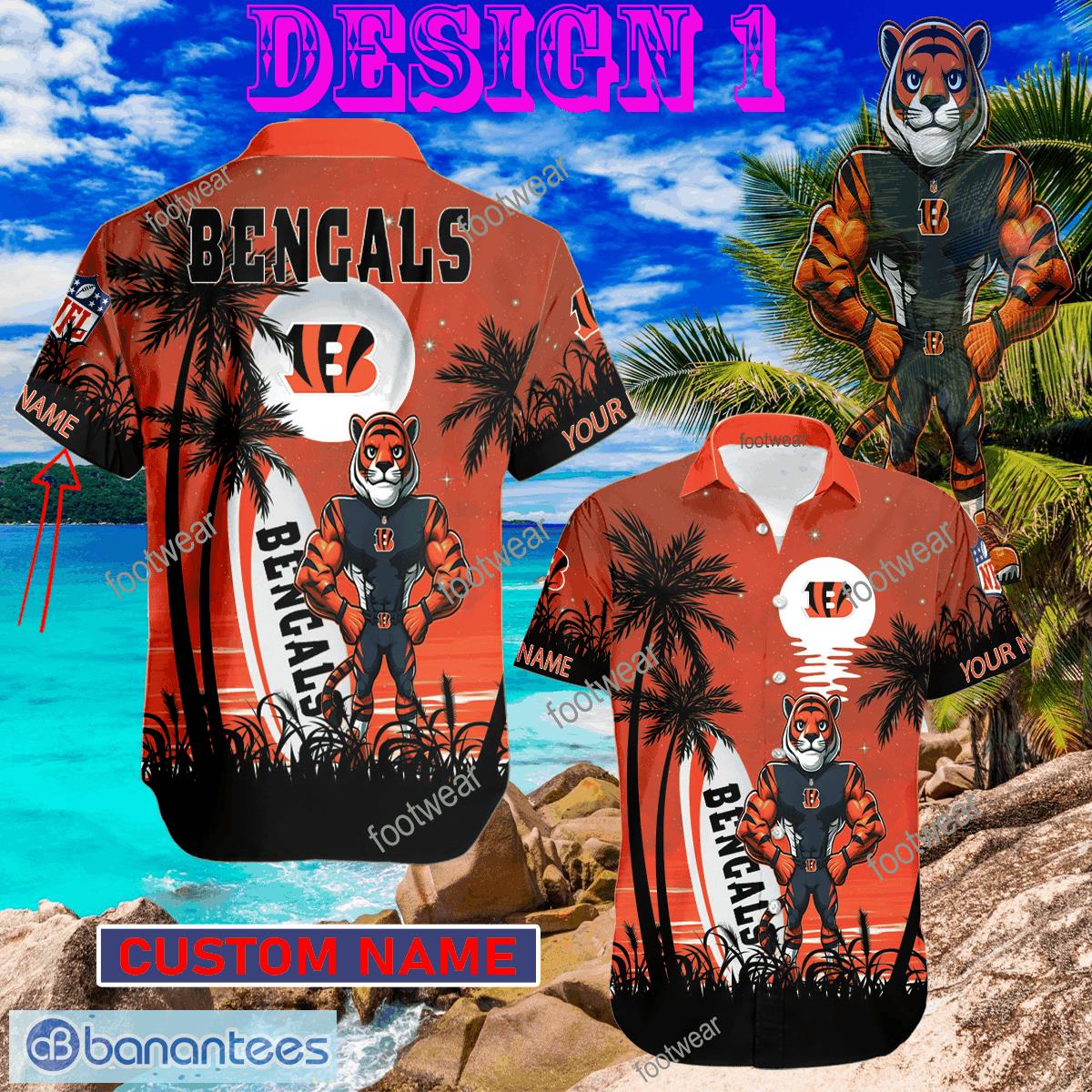 Mascot Cincinnati Bengals 2024 3D Hawaiian Shirt Funny Gift For Men Women Custom Name - NFL Cincinnati Bengals Mascot Hawaiian Shirt Tree Style 1