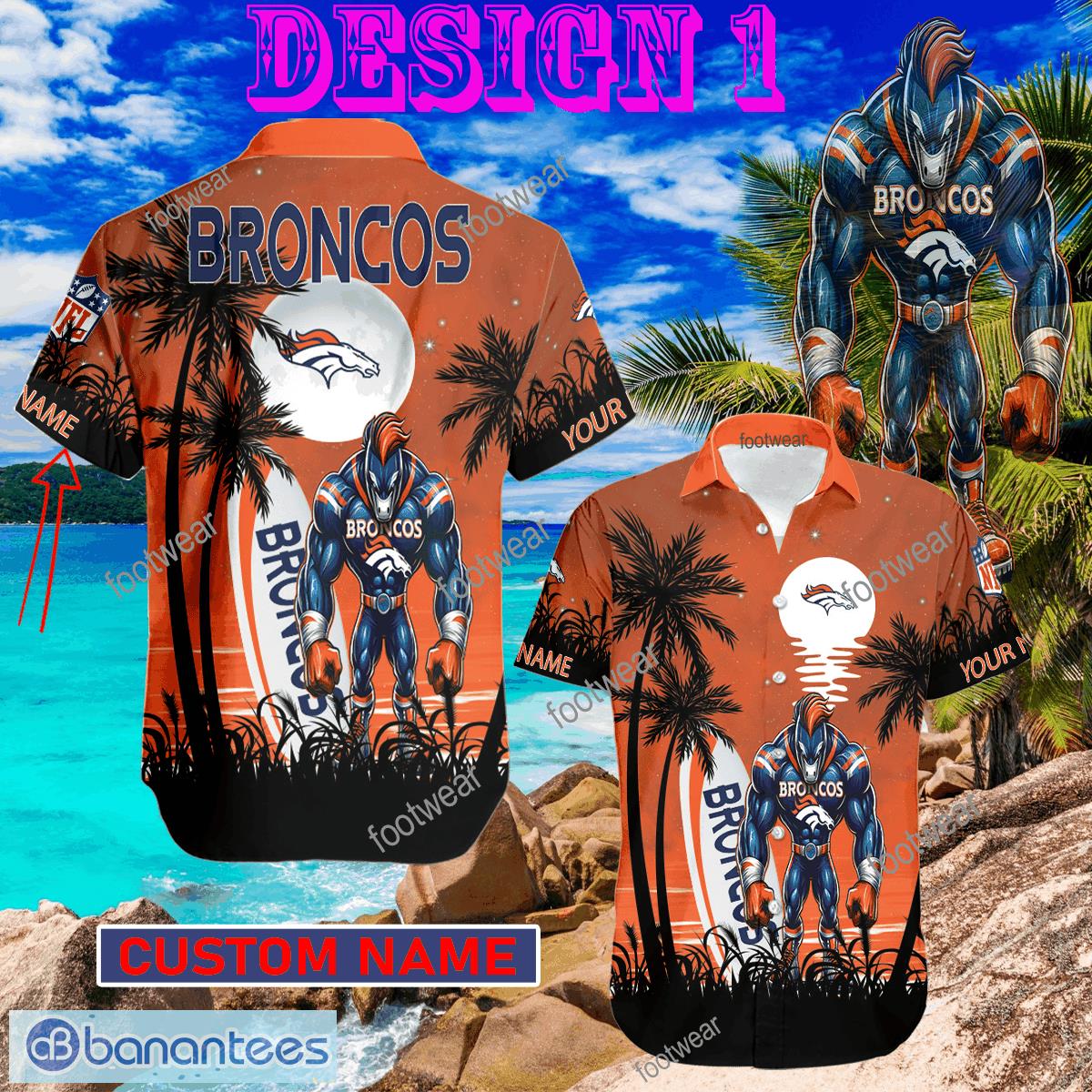 Mascot Denver Broncos 2024 3D Hawaiian Shirt Funny Gift For Men Women Custom Name - NFL Denver Broncos Mascot Hawaiian Shirt Tree Style 1