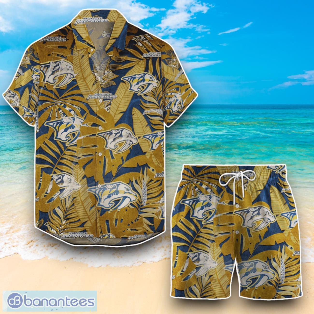 nashville predators nhl hawaiian shirt and shorts retro combo exclusive gift for fans image Nashville Predators NHL Hawaiian Shirt And Shorts Retro Combo Exclusive Gift For Fans Product Photo 1