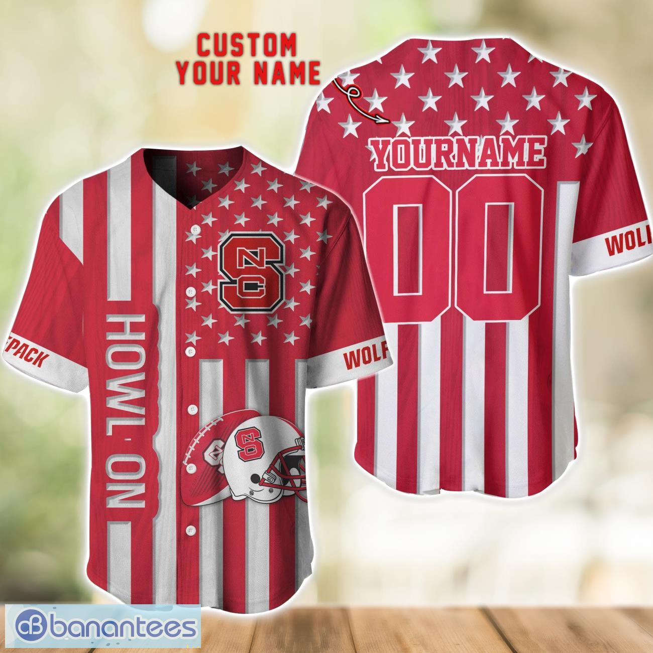 nc state wolfpack custom name and number ncaa baseball jersey shirt image NC State Wolfpack Custom Name and Number NCAA Baseball Jersey Shirt Product Photo 1