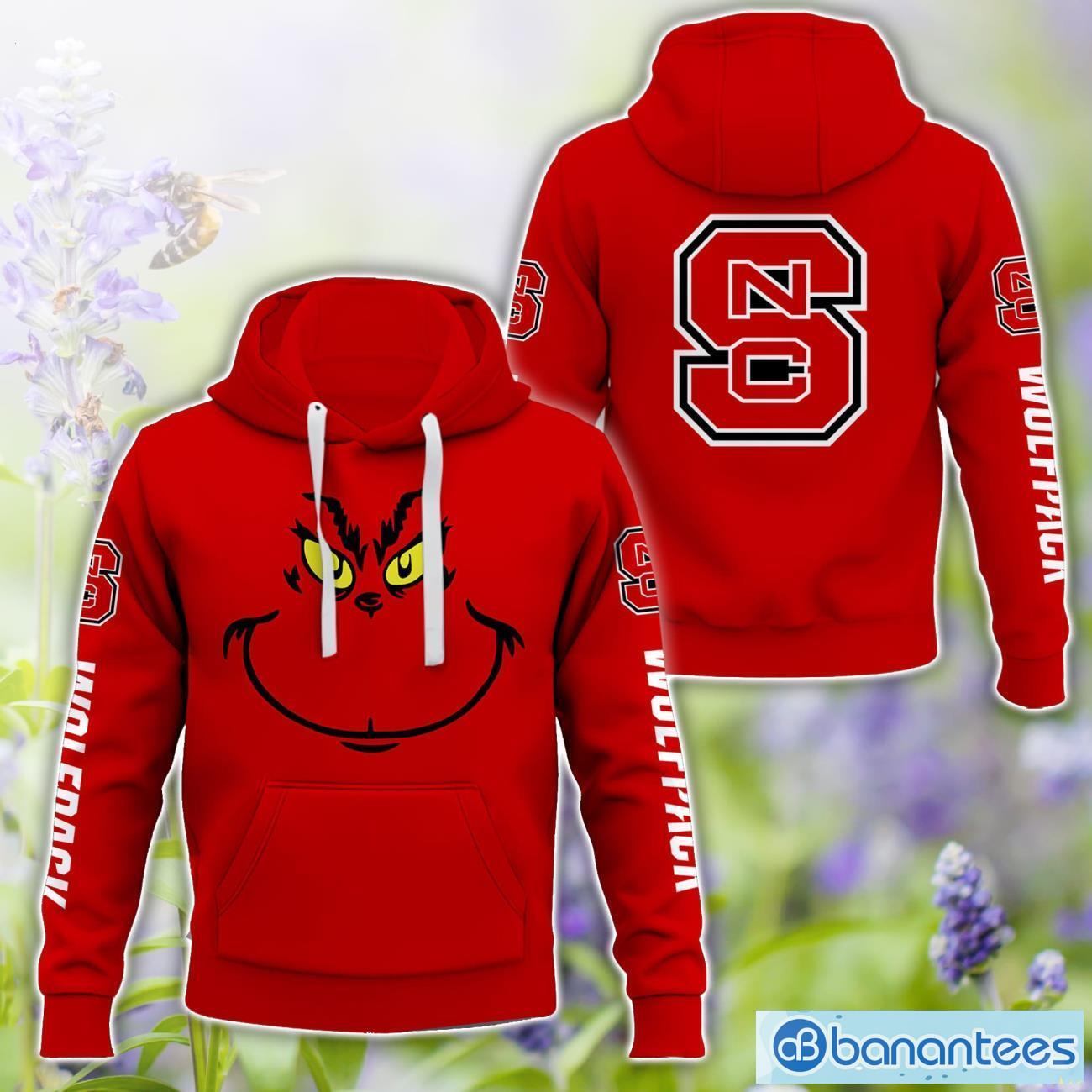 nc state wolfpack grinch face all over printed 3d tshirt sweatshirt hoodie unisex for men and women image NC State Wolfpack Grinch Face All Over Printed 3D TShirt Sweatshirt Hoodie Unisex For Men And Women Product Photo 1