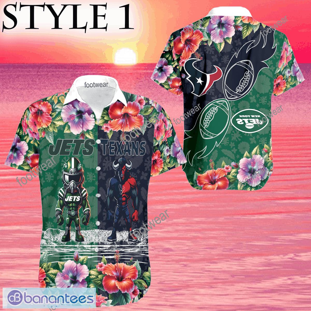 New York Jets VS NFL Houston Texans Mascot Affordable New Beach Hawaiian Shirt Men And Women Gift - Mascot NFL New York Jets VS NFL Houston Texans Style 1 3D Hawaiian Shirt