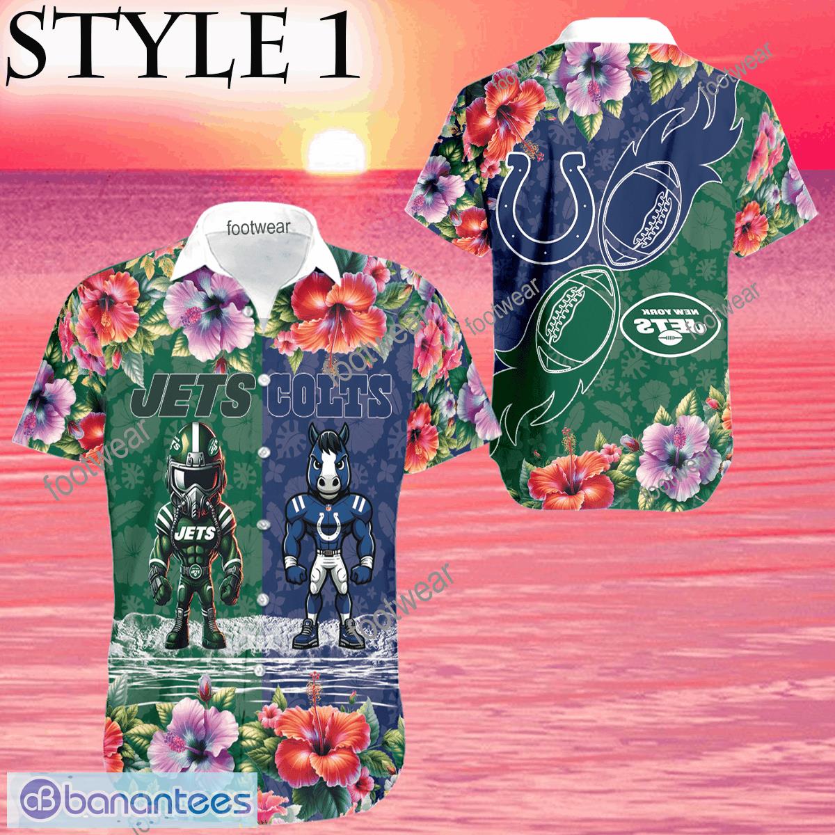 New York Jets VS NFL Indianapolis Colts Mascot Luxury Logo All Over Print Hawaiian Shirt For Summer - Mascot NFL New York Jets VS NFL Indianapolis Colts Style 1 3D Hawaiian Shirt