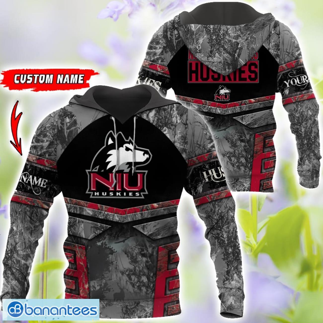 northern illinois huskies grey black hunting 3d t shirt hoodie sweatshirt zip hoodie custom name image Northern Illinois Huskies Grey Black Hunting 3D T-Shirt Hoodie Sweatshirt Zip Hoodie Custom Name Product Photo 1