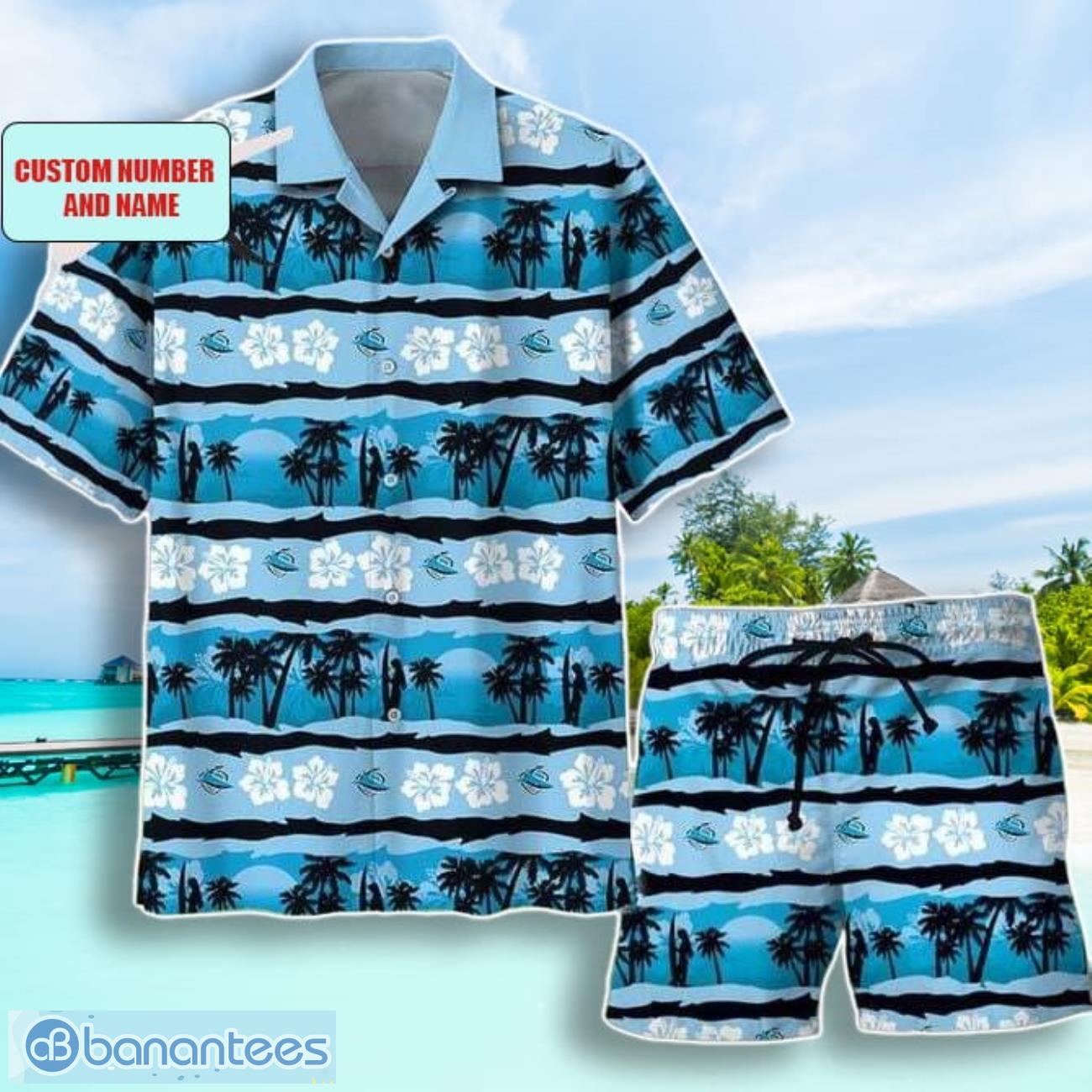 NRL Cronulla-Sutherland Sharks Combo Hawaiian Shirt And Shorts Custom Number And Name Trendy Combo For Fans Product Photo 1