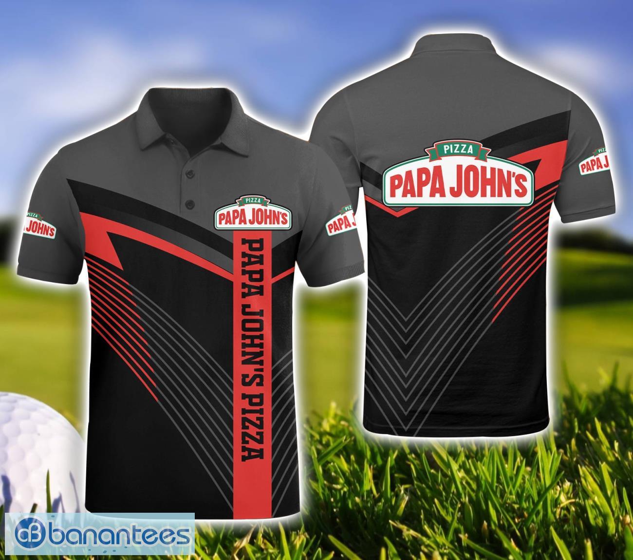 Papa John's Pizza Uniform Black Polo Shirt Gift Banantees